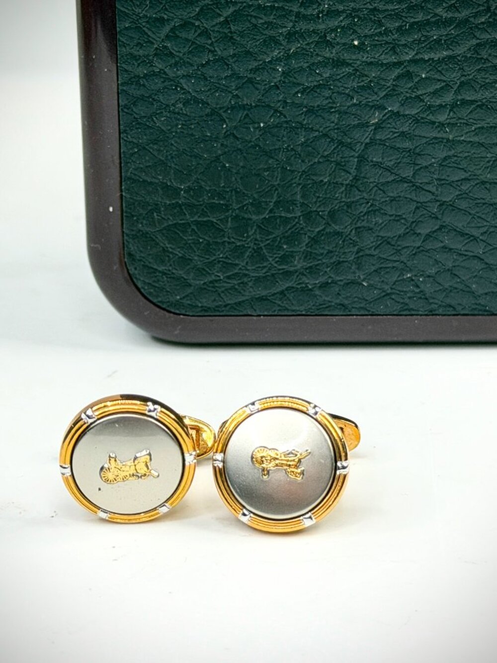 Vintage Celine Macadam Triomphe Gold Tone Round Cufflinks SS312